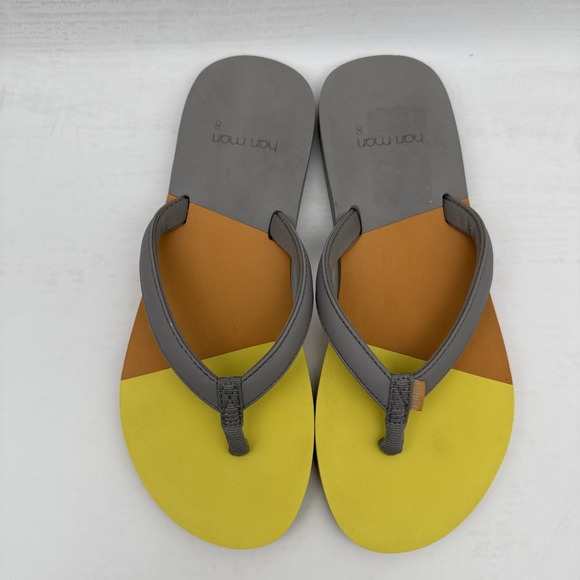 Hari Mari Shoes - Hari Mari Women's Vegan Meadows Asana Light Gray Yellow Multi Flip Flops Size 8